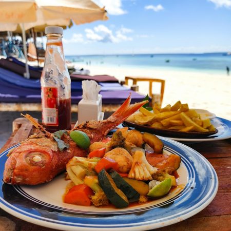 Fresh seafood platter on the beach