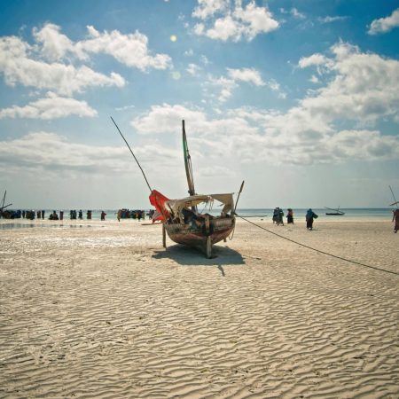 Traditional wooden boats on Zanzibar beach